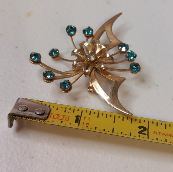 Vintage Mid-Century Blue Crystal Anthers Flowers with Fillaments Brooch Pin - Picture 8 of 8